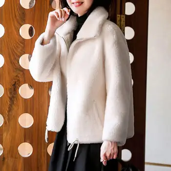Женское зимнее пальто, Утолщенная Двусторонняя плюшевая куртка, кардиган на молнии с высоким воротником для защиты шеи, женская верхняя одежда, куртка